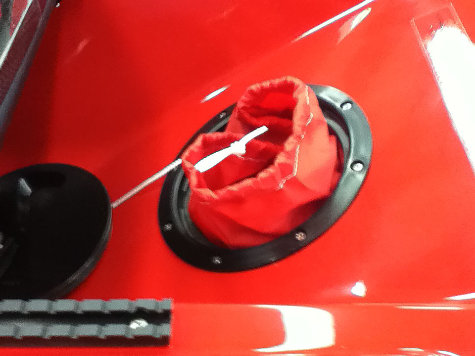 Deck hatch and kit bag installed in Peinert Zephyr rowing shell